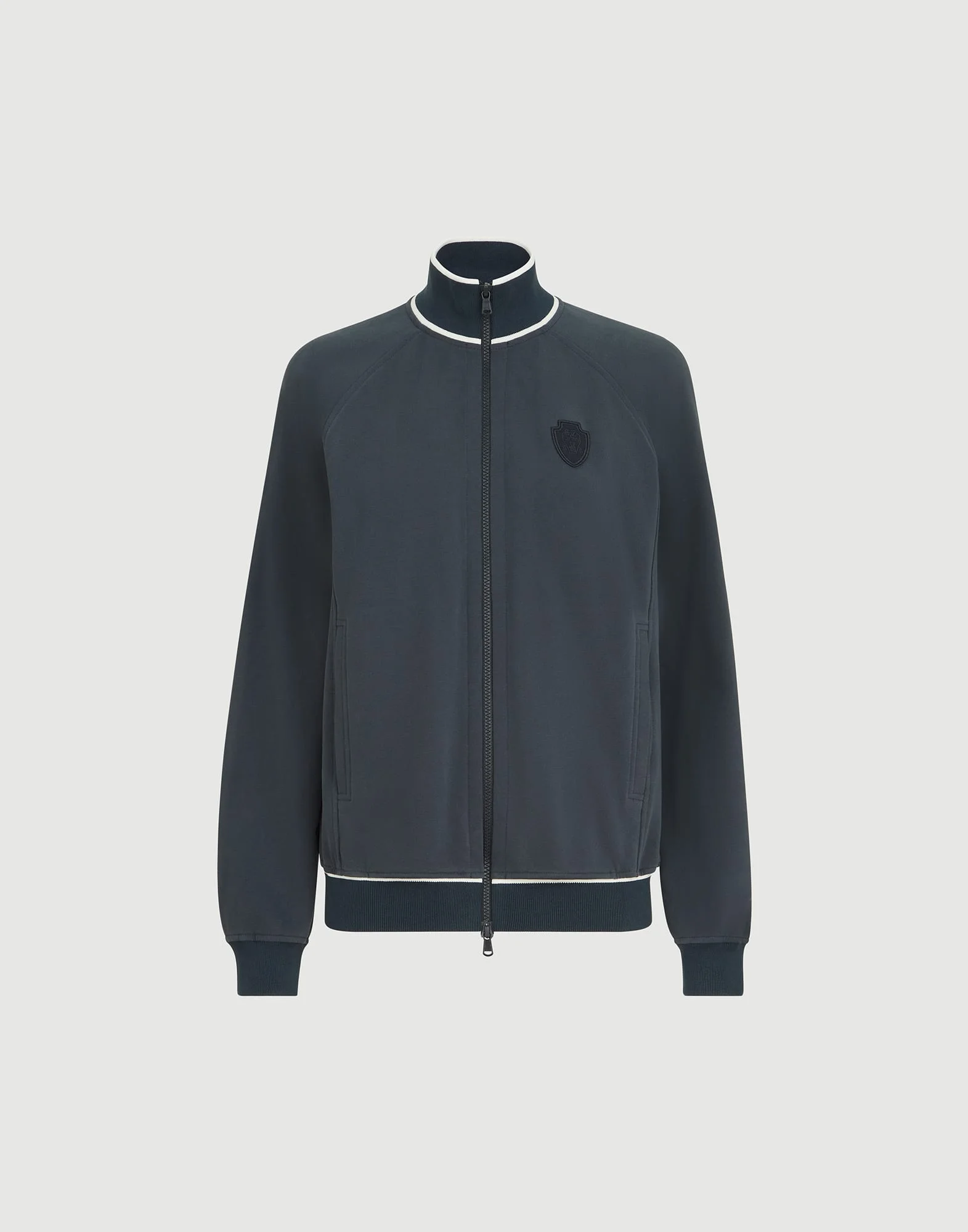 Cotton smooth French terry sweatshirt with zip and logo - 1