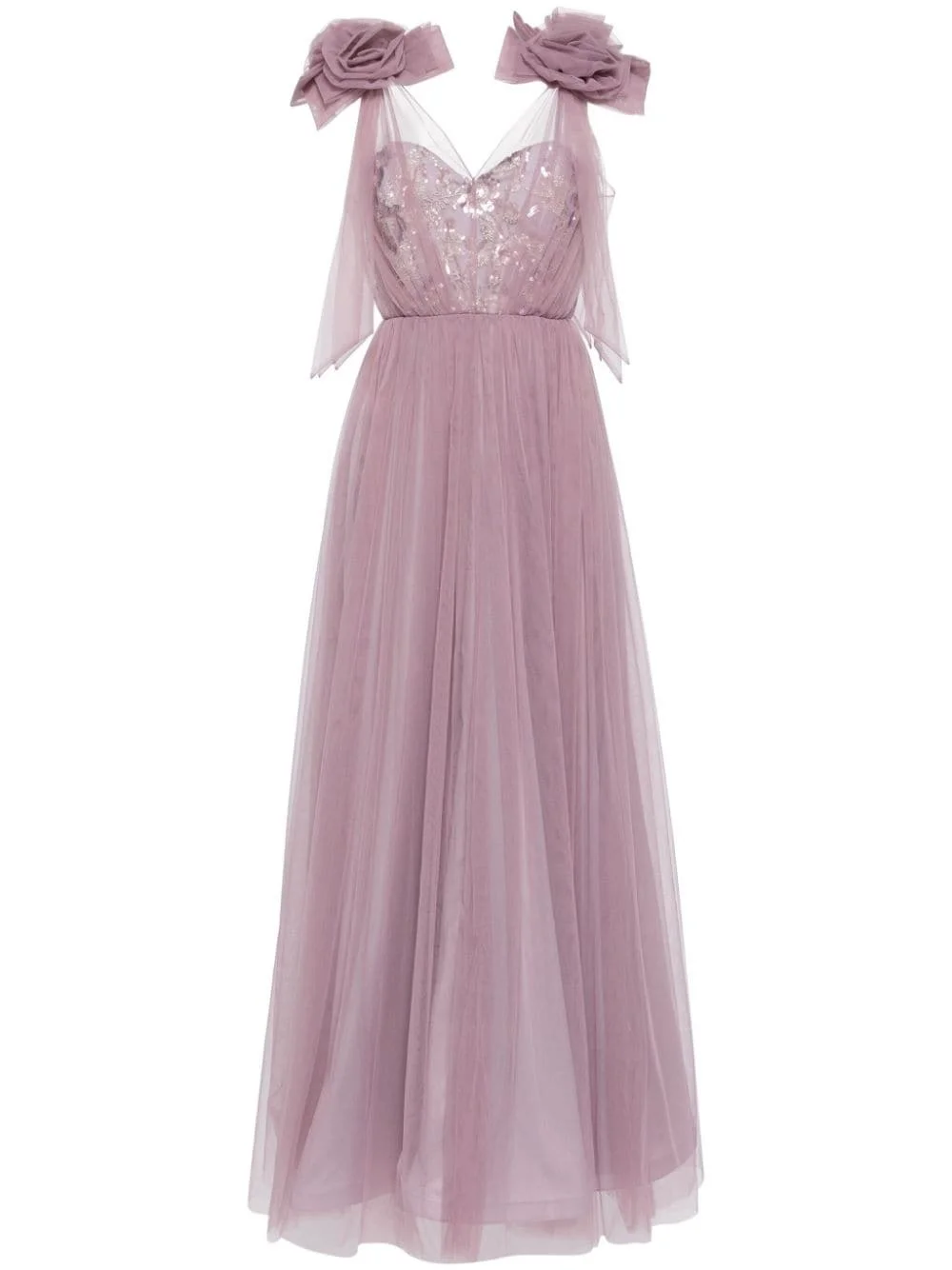 floral-appliqué tulle gown - 1