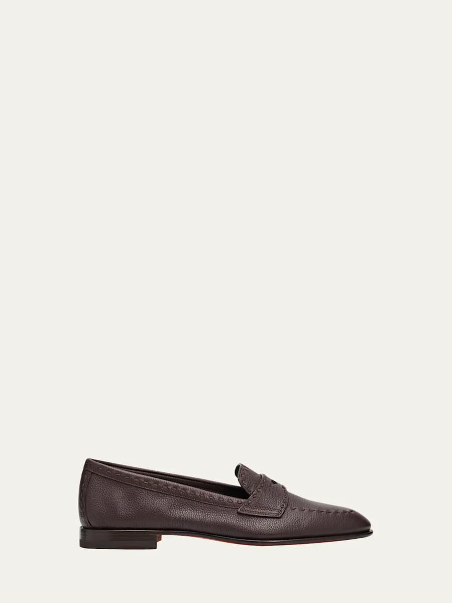 Topstitch Leather Penny Loafers - 1