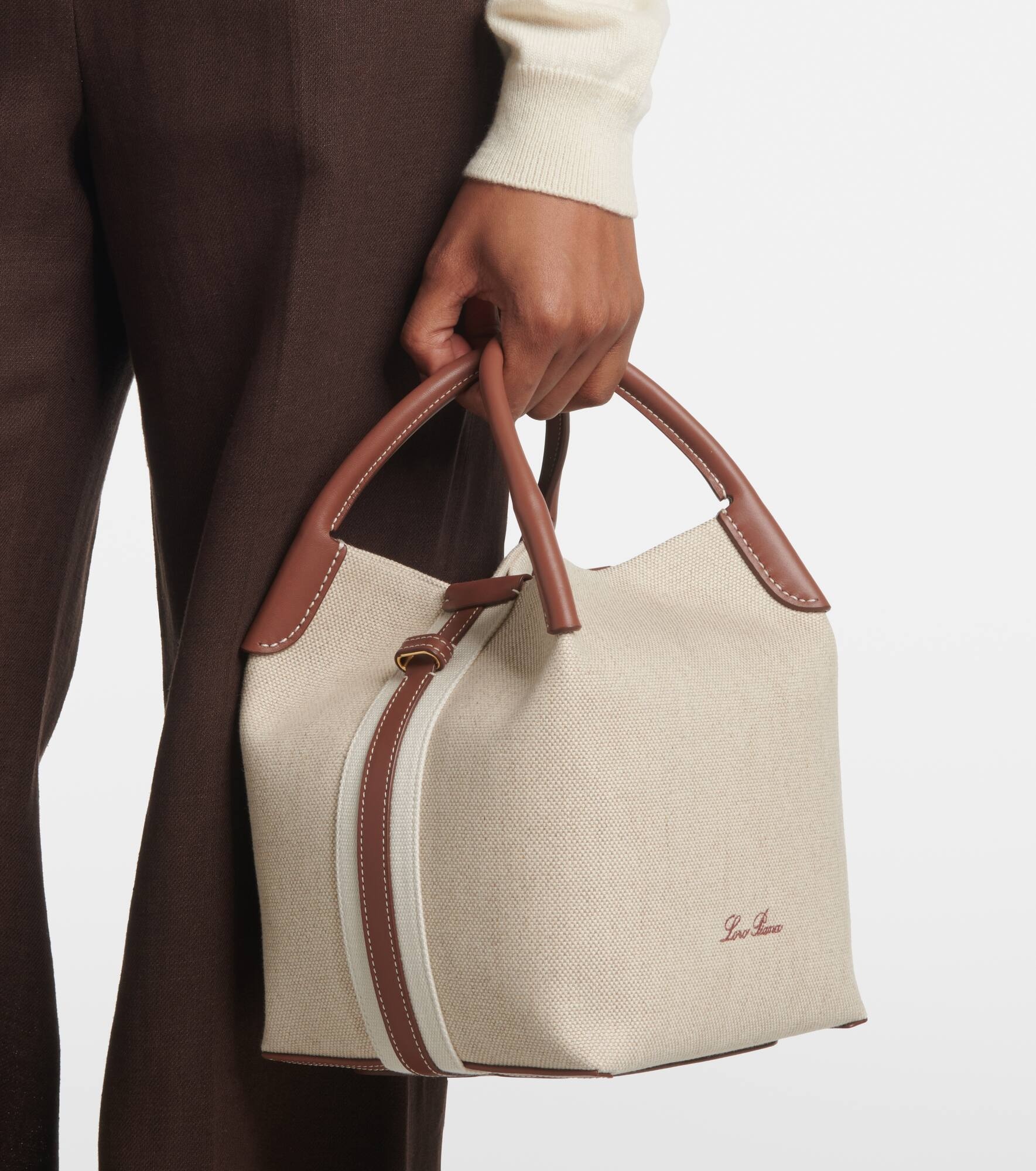 Bale Small leather-trimmed canvas tote bag - 7
