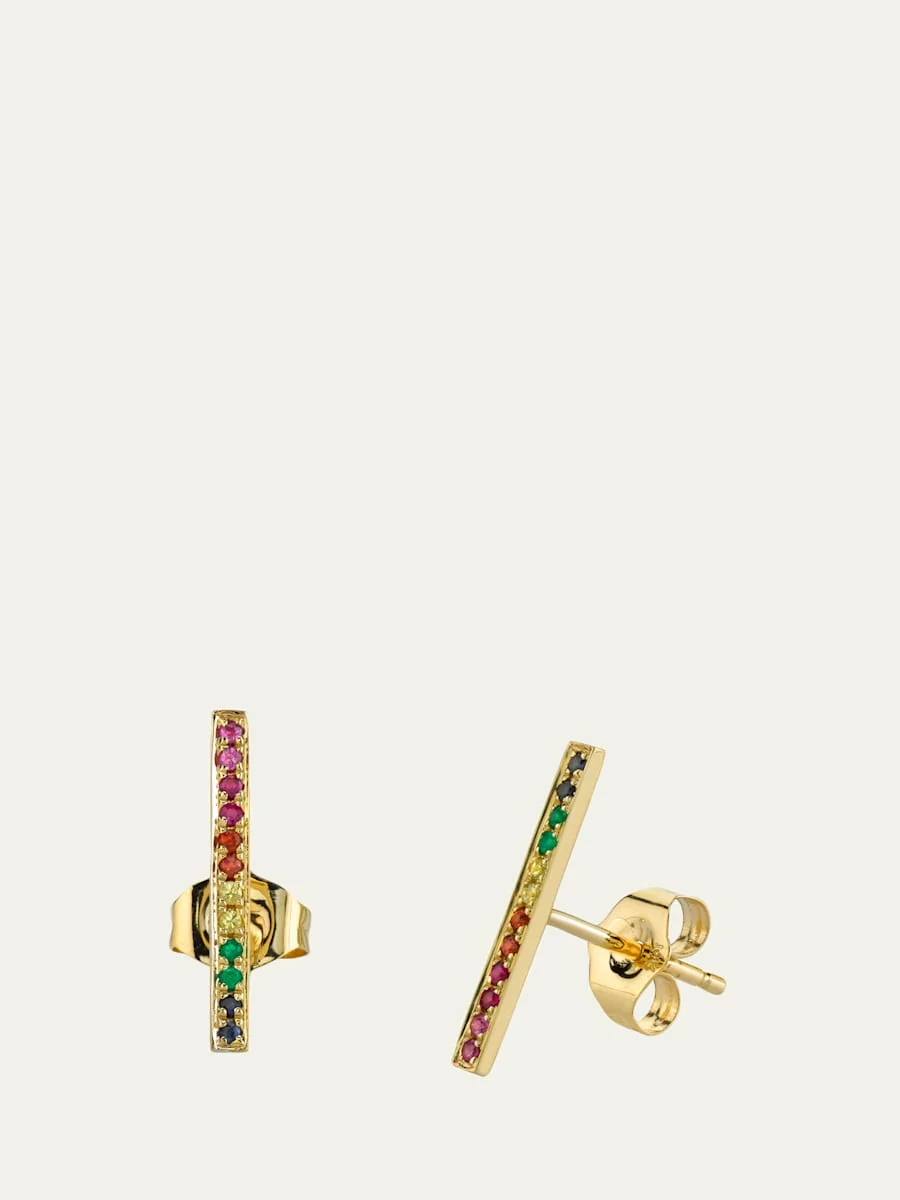 14K Rainbow Bar Stud Earring, Single - 1