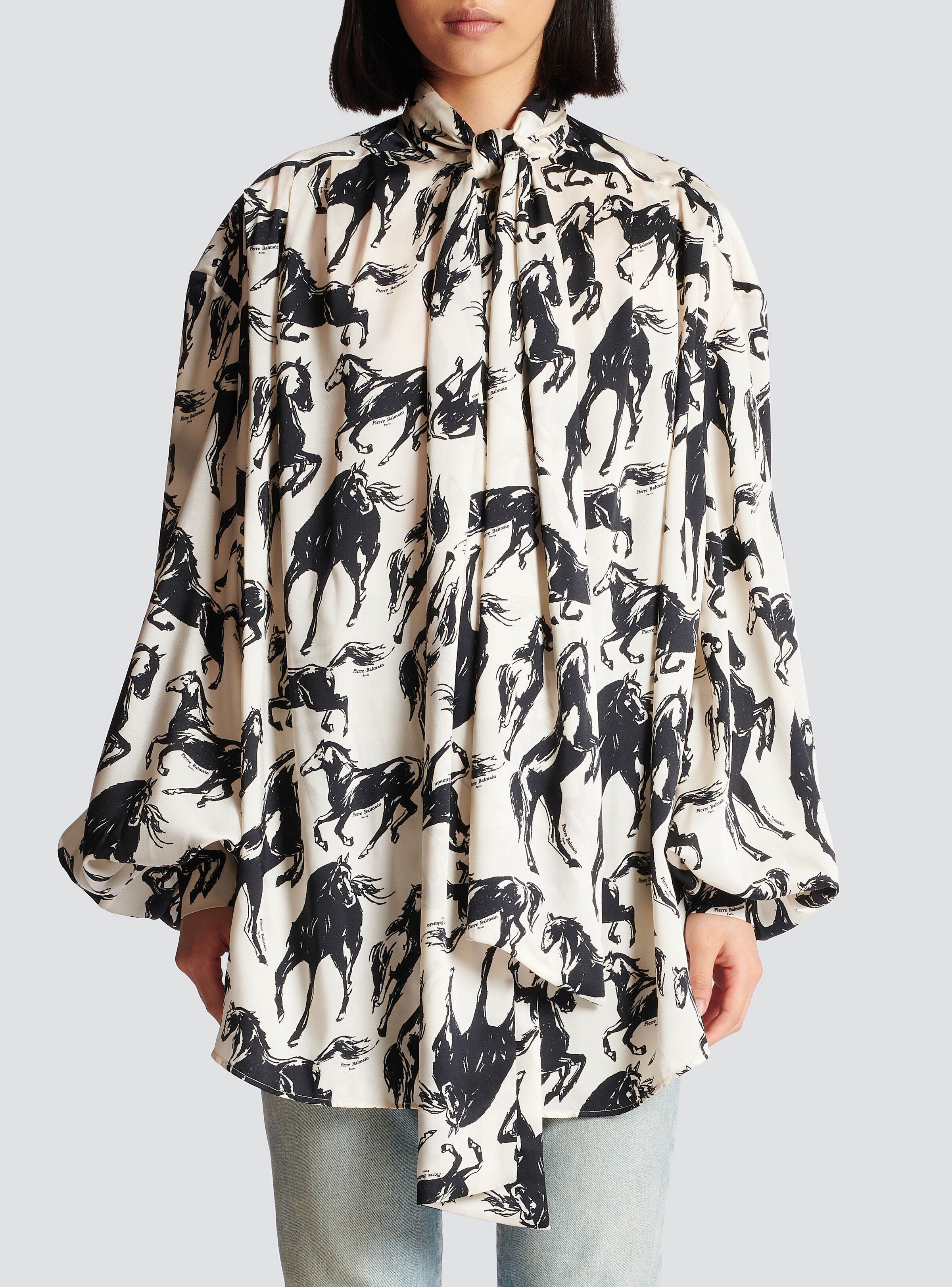 Printed silk shirt with tie neck - 5