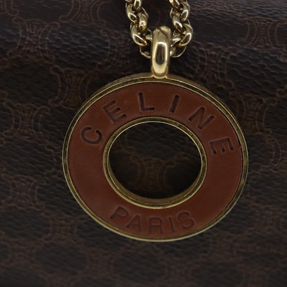 CELINE Macadam Canvas Hand Bag Pvc Leather Brown Gold - 15