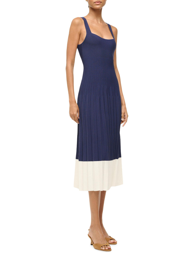 Women's Ellison Two-Tone Pleated Dress - Navy White 3
