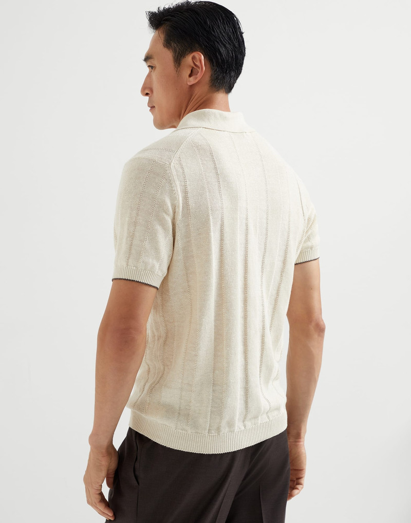Brunello Cucinelli Linen and cotton wide rib knit polo outlook