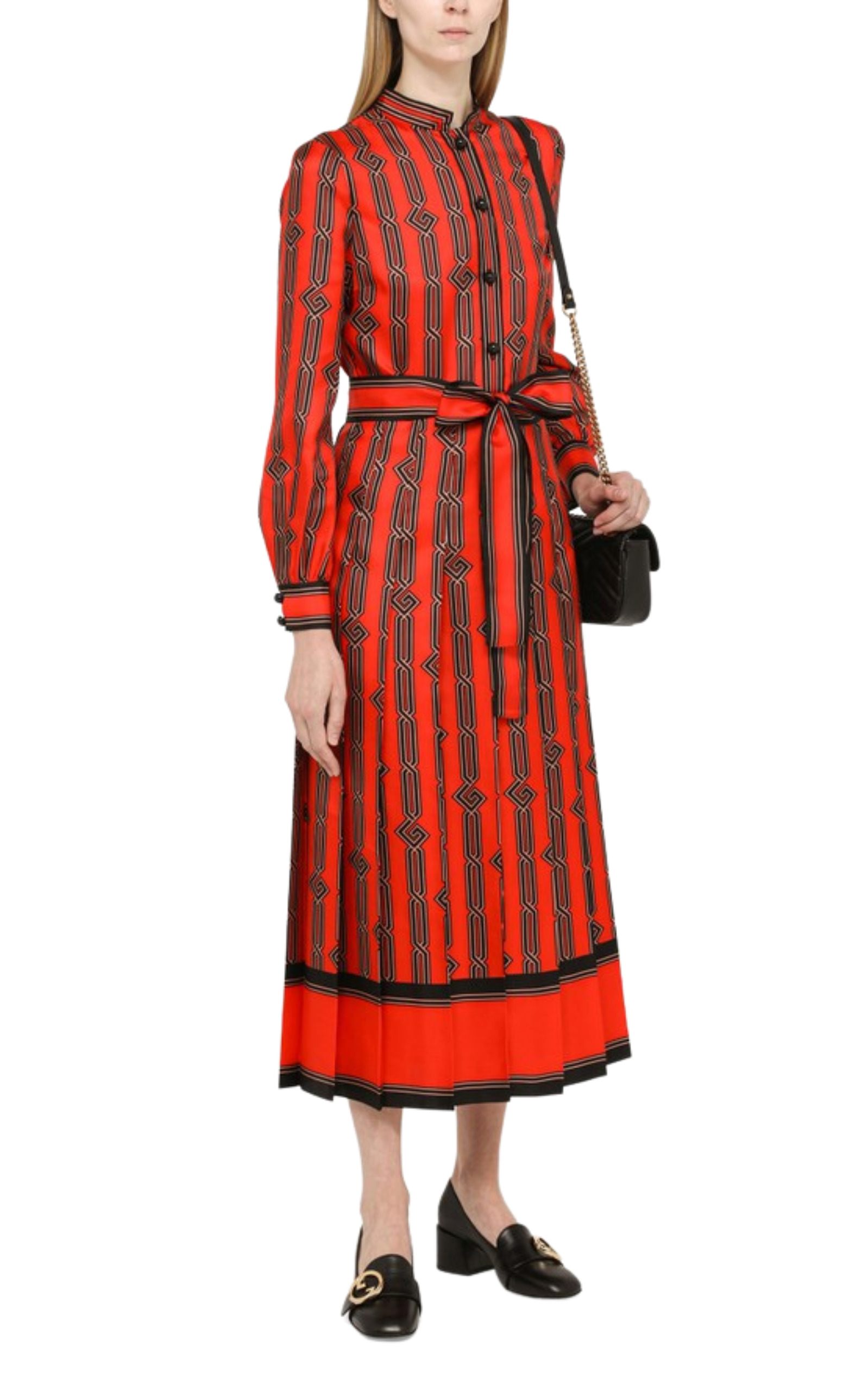 Square G Chain Print Silk Dress - 3
