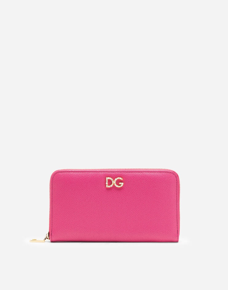 Zip-around wallet in dauphine calfskin with logo crystals - 1