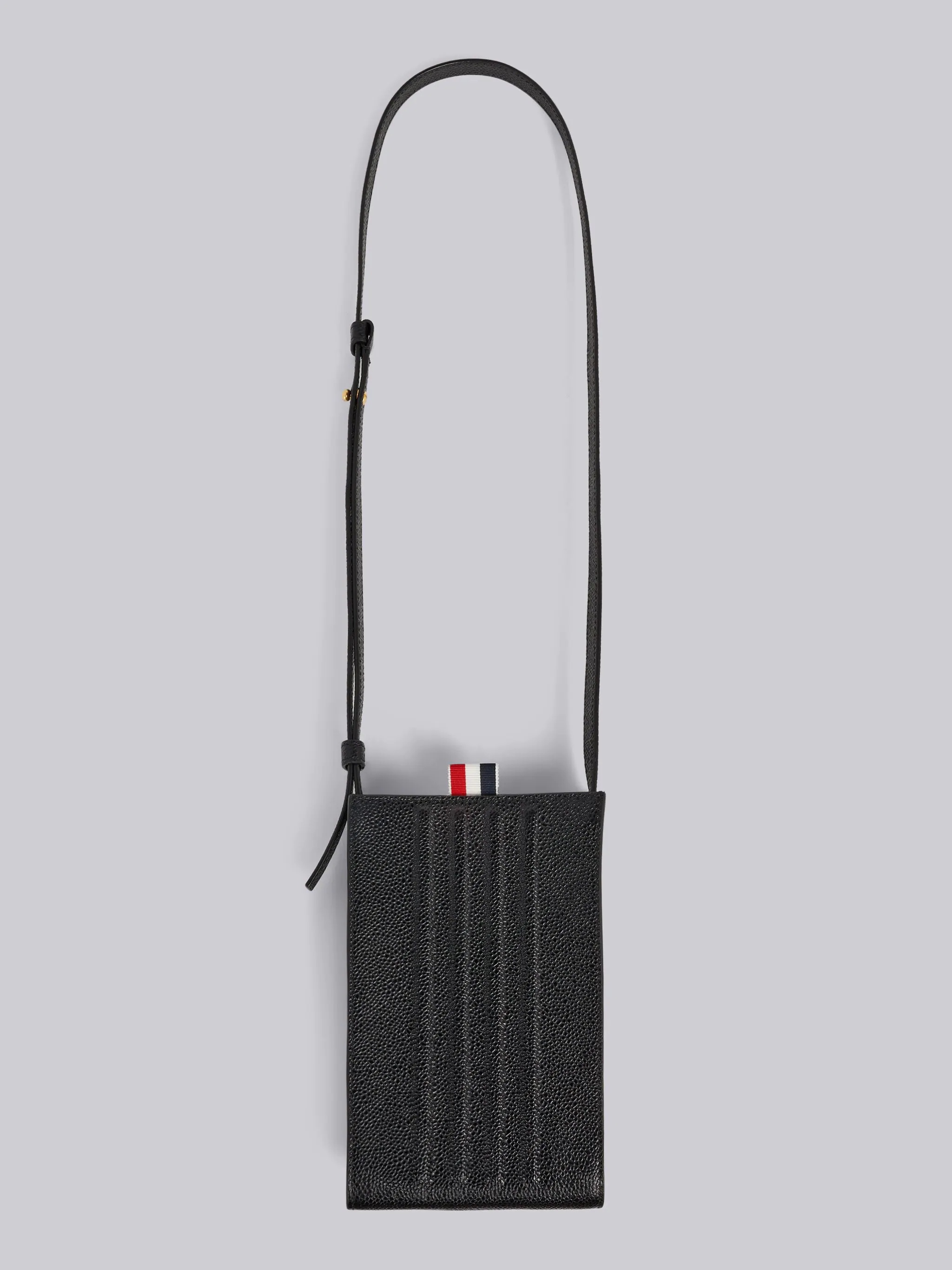 Black Pebble Grain Leather Debossed 4-Bar Crossbody Phone Holder - 1