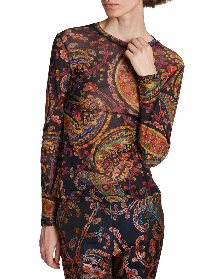 Women's Paisley Slim-Fit Long-Sleeve Top - Printed Blue Base 6