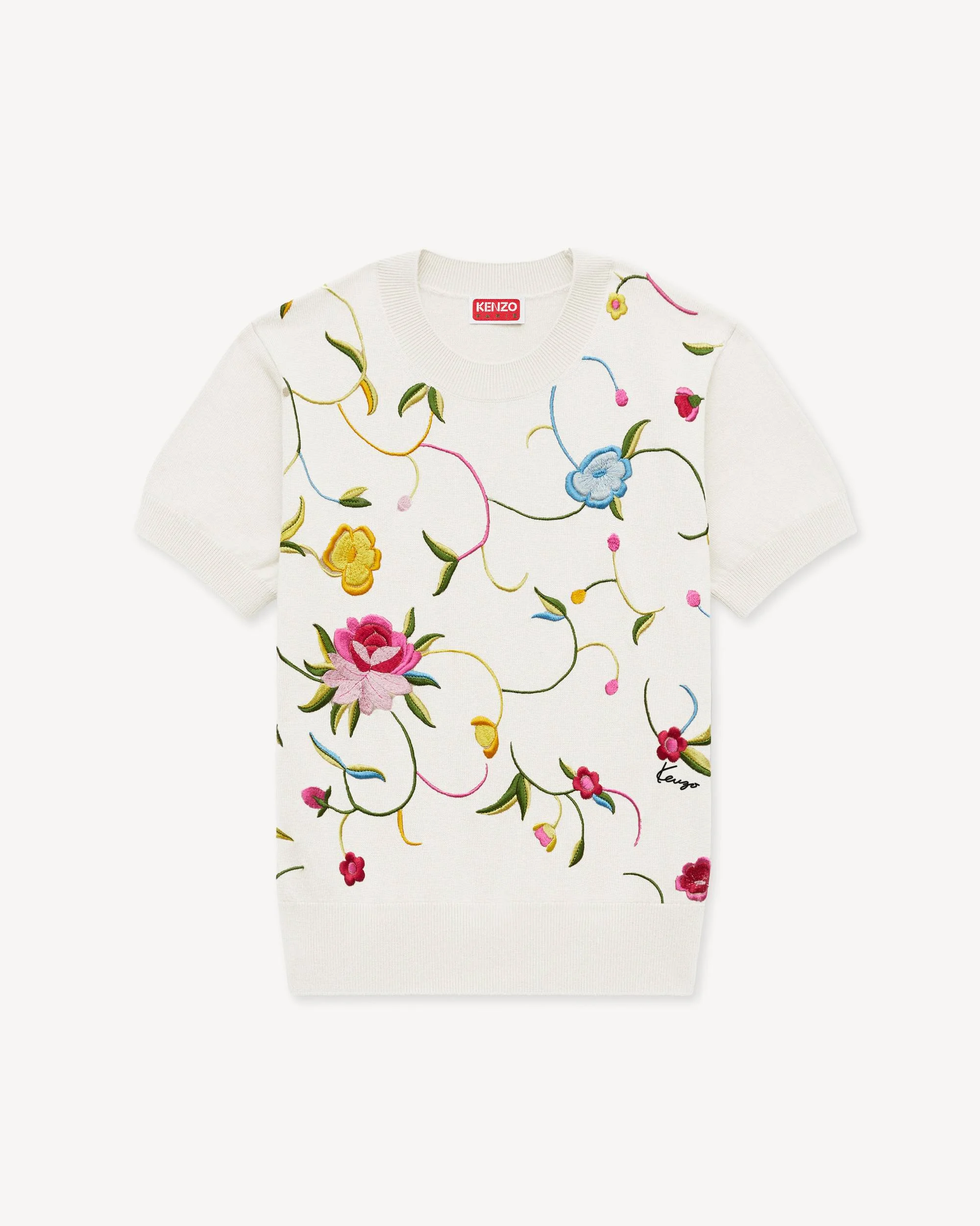 'KENZO Wildflower' short sleeve top in wool an silk - 1