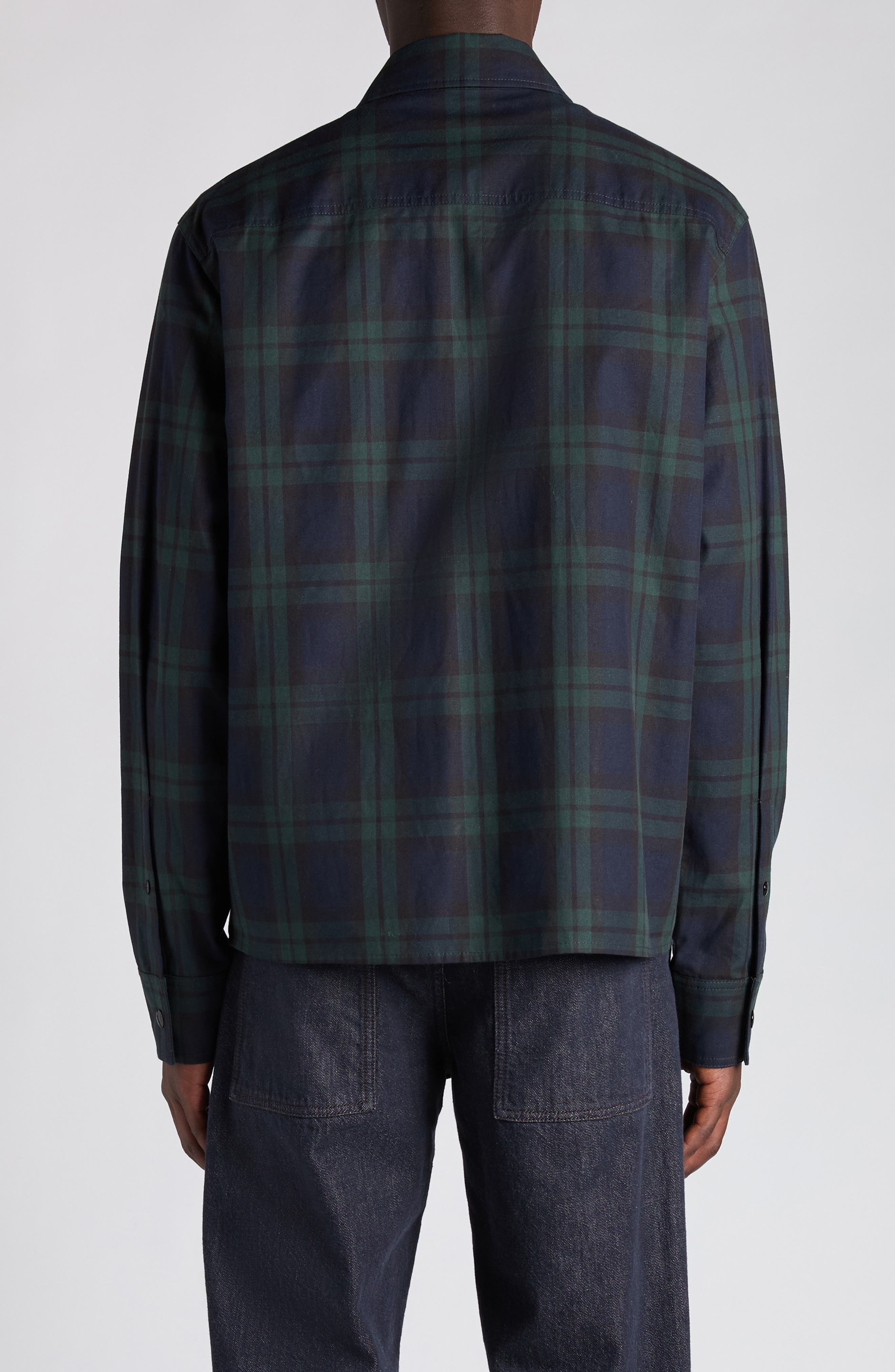 Moncler Camicia Plaid Cotton Zip Shirt Jacket in Black Watch at Nordstrom - 3