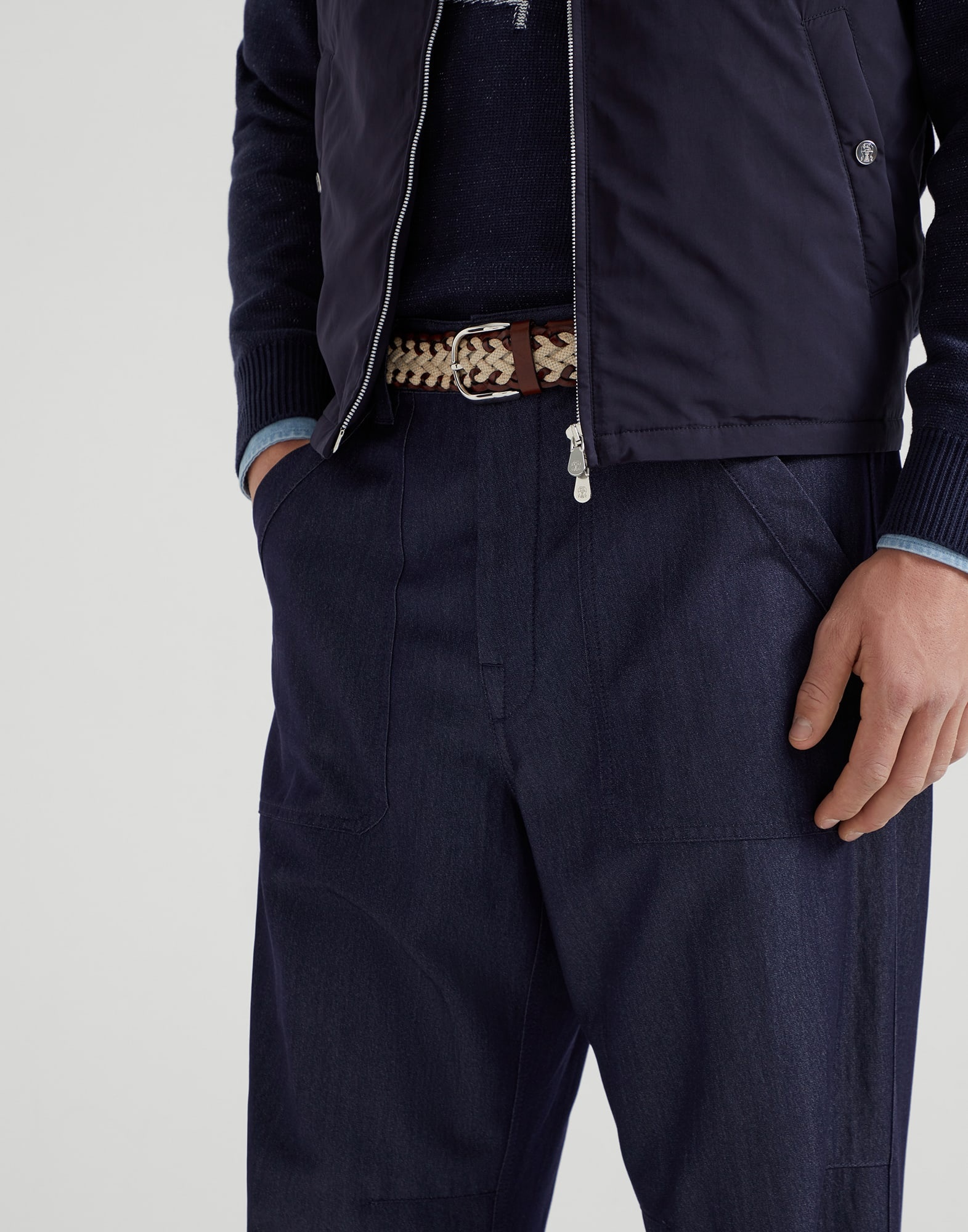 Virgin wool, abaca and silk twill relaxed fit trousers with patch pockets and drawstring - 3