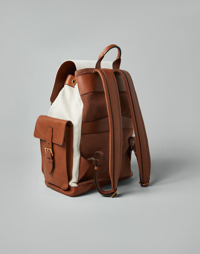 Brunello Cucinelli Cotton and linen cavalry and calfskin city backpack outlook