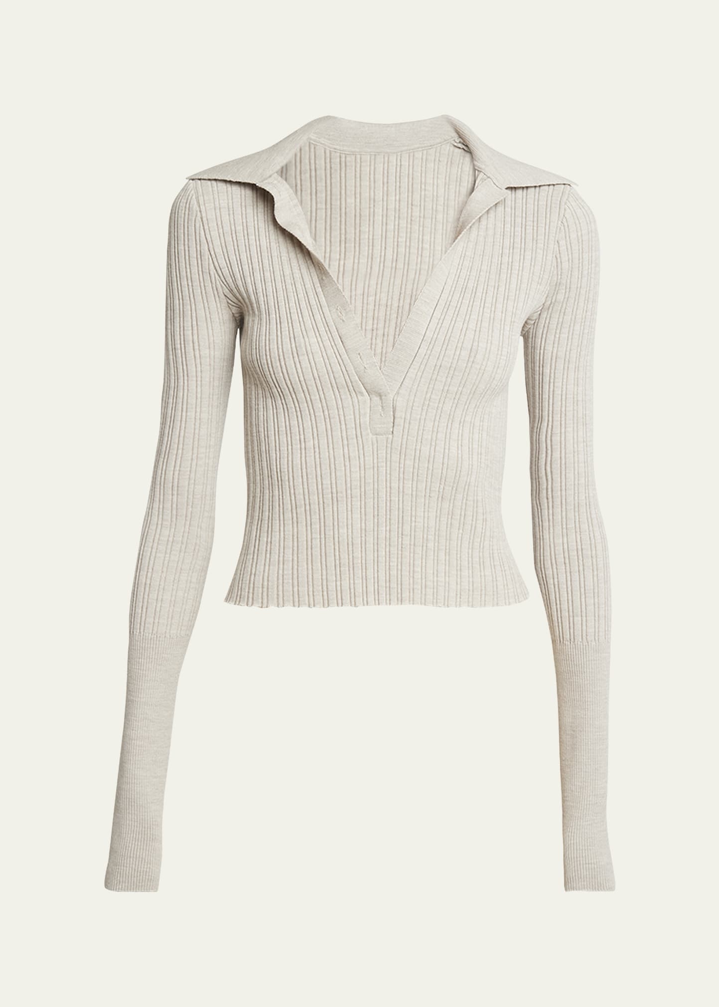 Ribbed Polo Long-Sleeve Top - 1