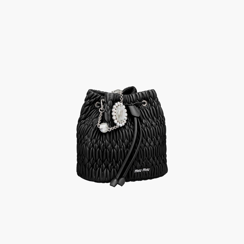 Miu Crystal Cloqué Nappa leather bucket bag - 5