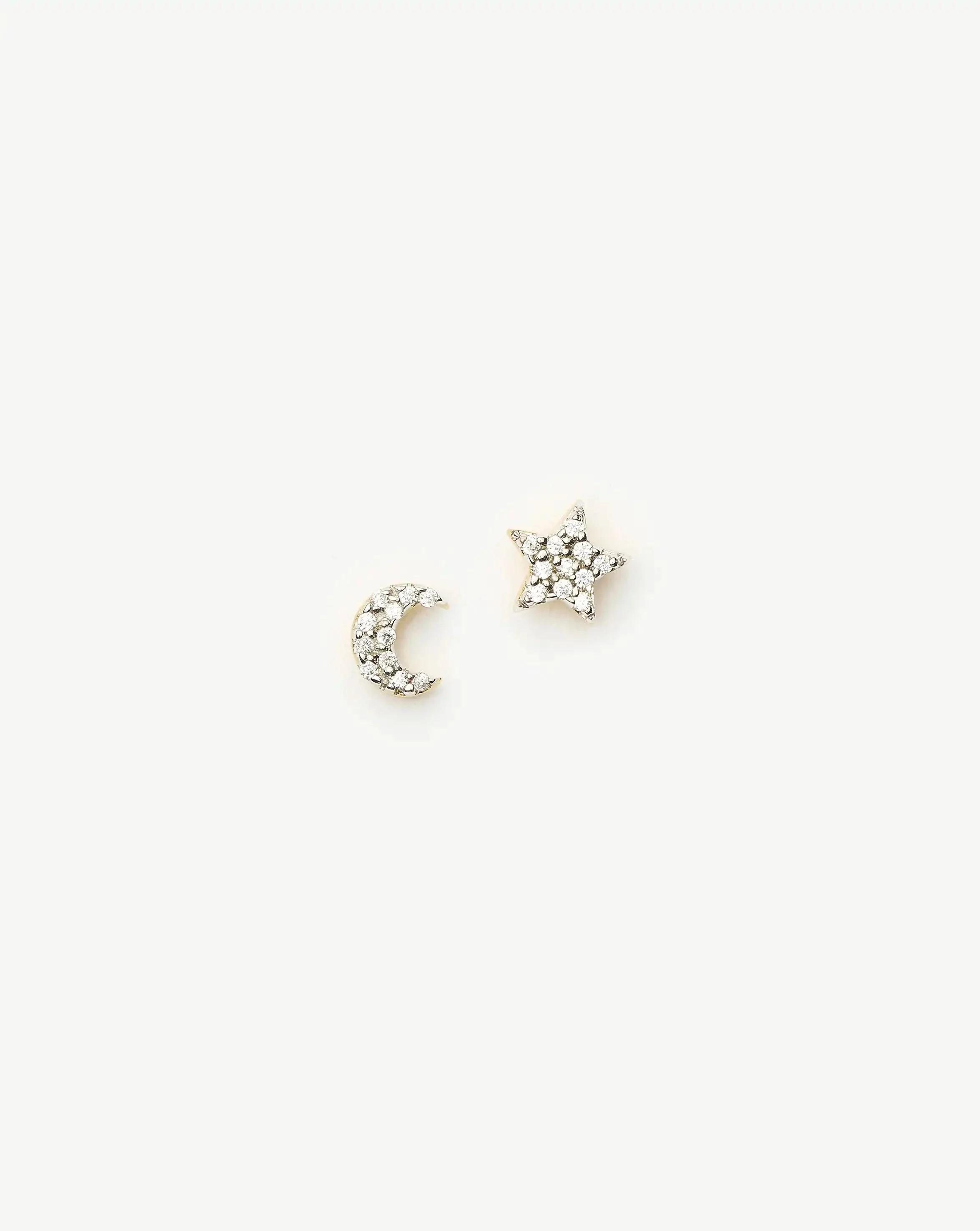 Pave Star Moon Stud Earrings - 1