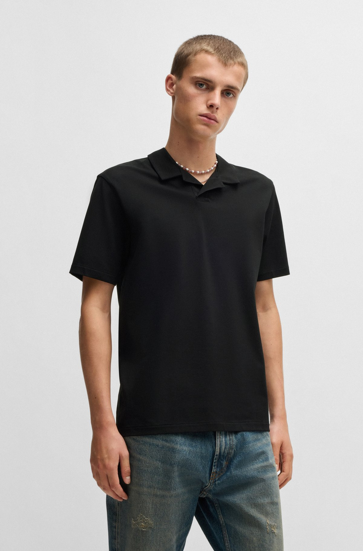 SLIM-FIT STRETCH-COTTON POLO SHIRT WITH JOHNNY COLLAR - 2