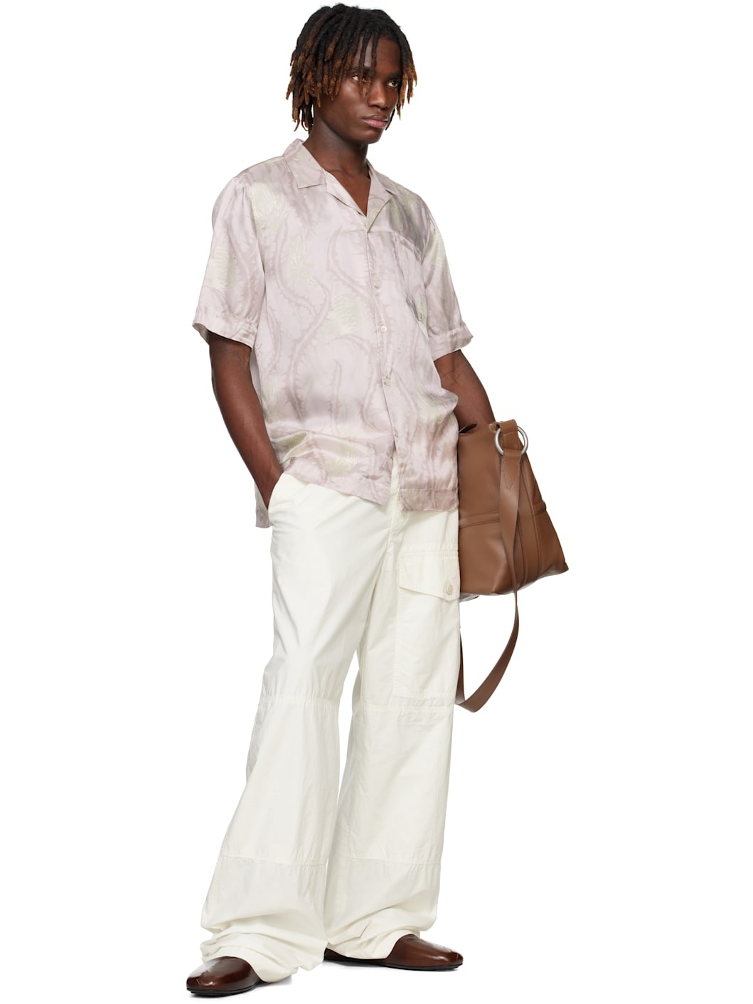 White Cotton Drawstring Cargo Pants - 4