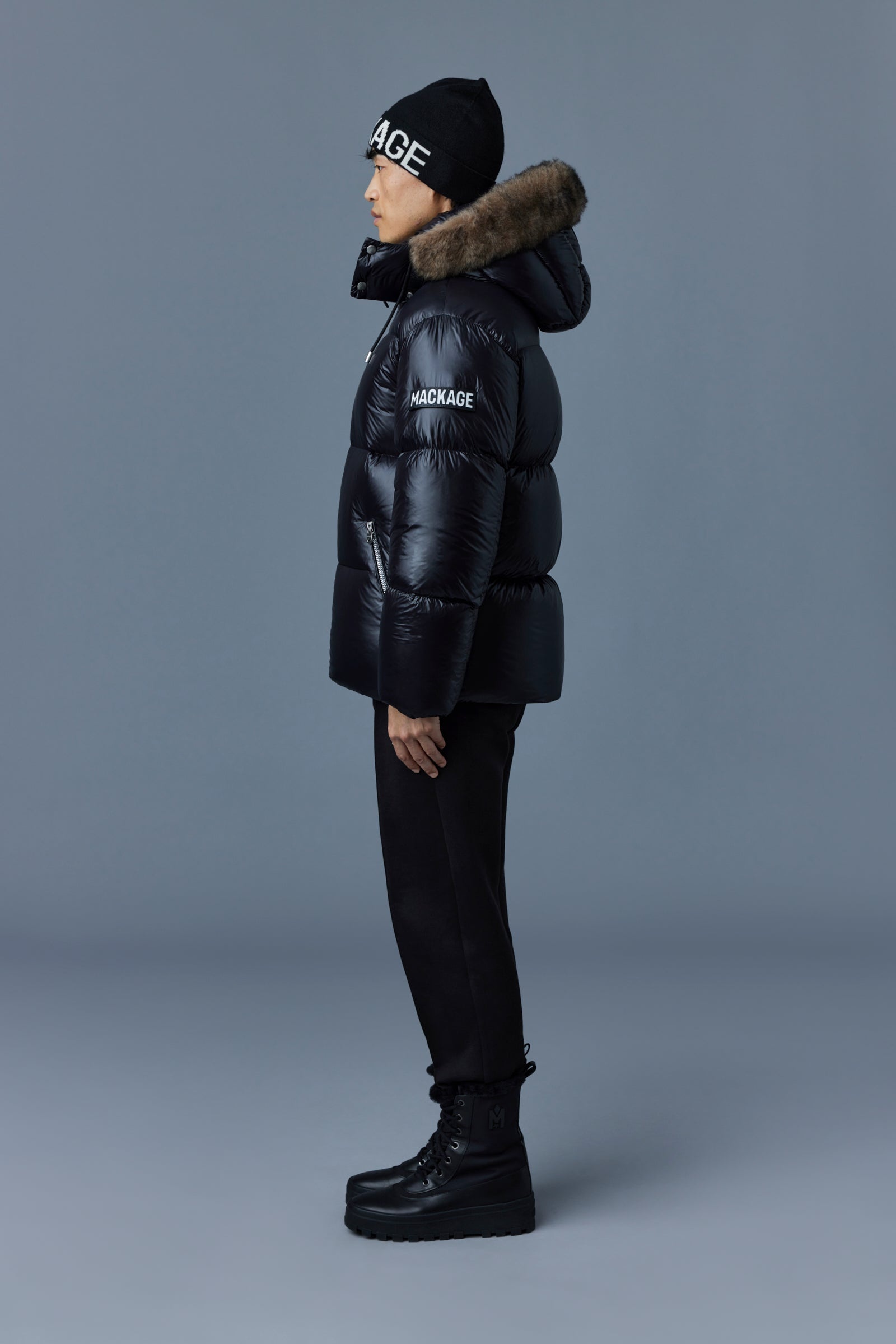 KENT lustrous light down jacket with shearling - 3