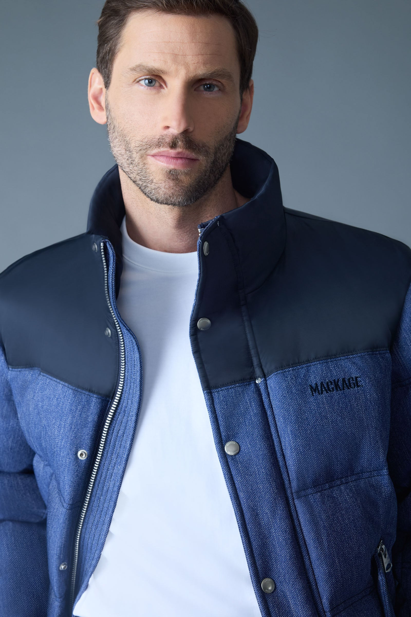 EVERETT-DNM Denim Down Jacket with Stand Collar - 5