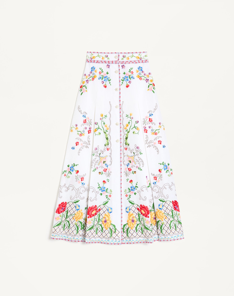 EMBROIDERED COTTON AND LINEN SKIRT - 1