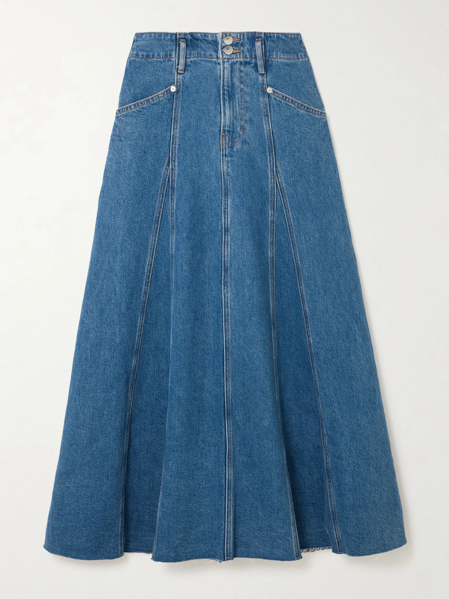 Alix panelled frayed denim midi skirt Mid denim - 1