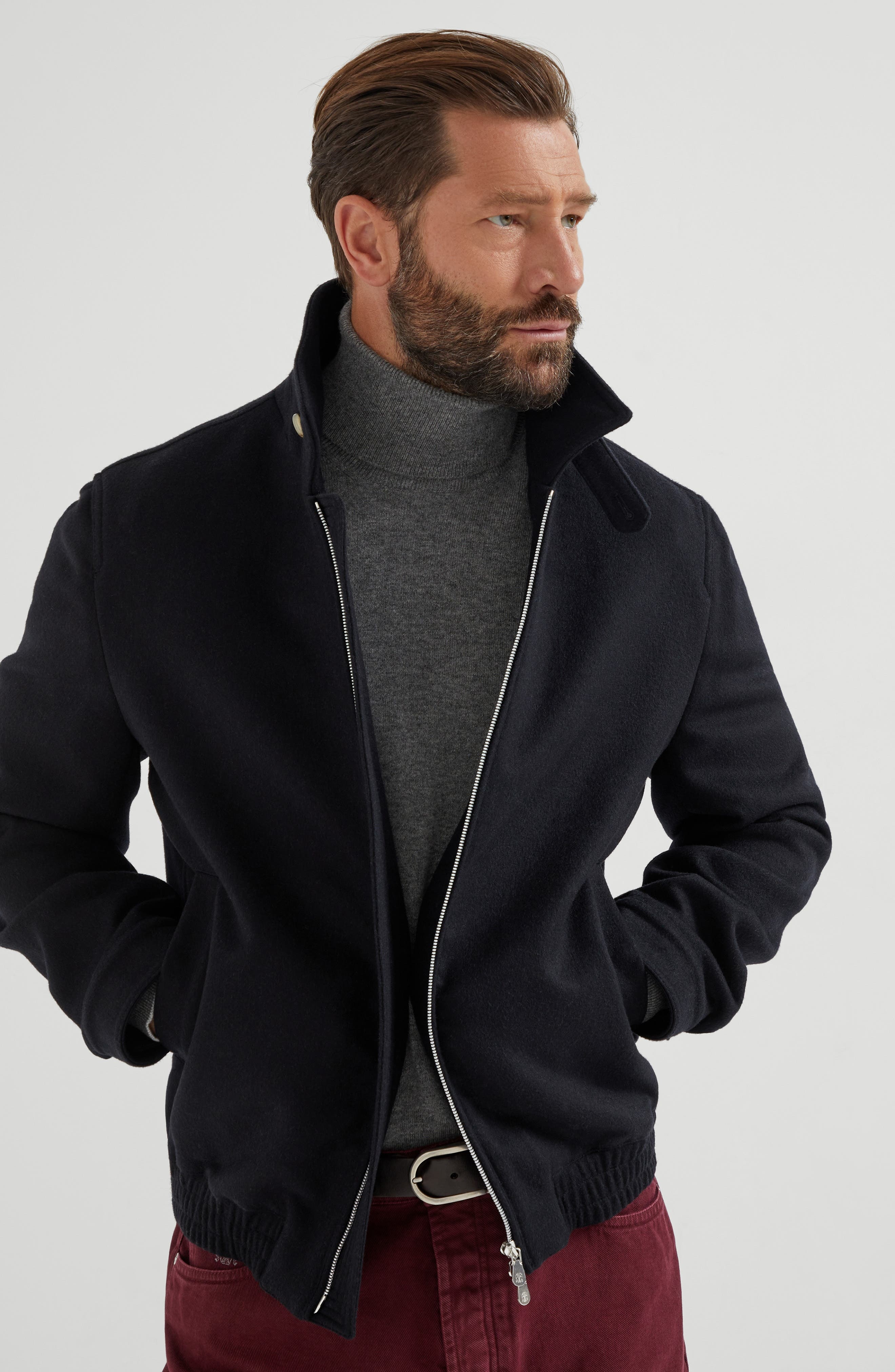 Brunello Cucinelli Wool flannel bomber jacket in Black at Nordstrom - 5