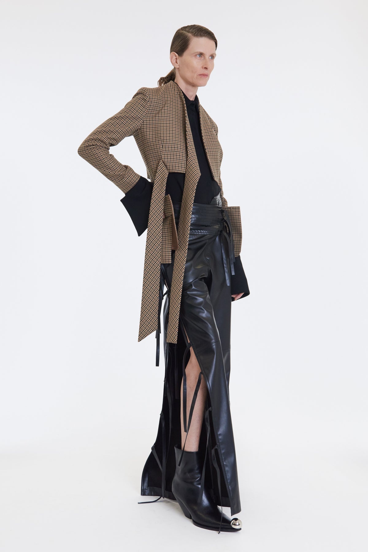 COLLARLESS DECONSTRUCTED JACKET GINGHAM - 1