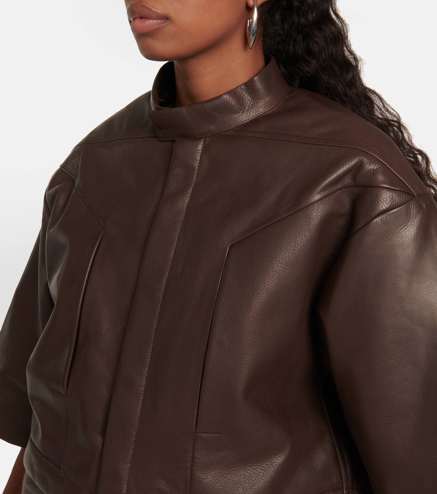 Cropped leather jacket - 4