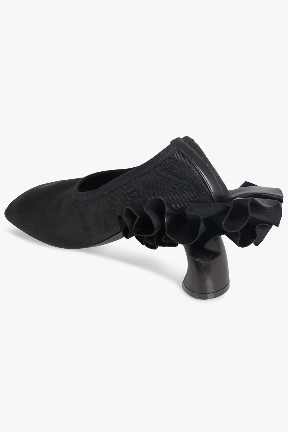 CURVED 75MM FRILL HEEL SLIPPER PUMP | BLACK - 3
