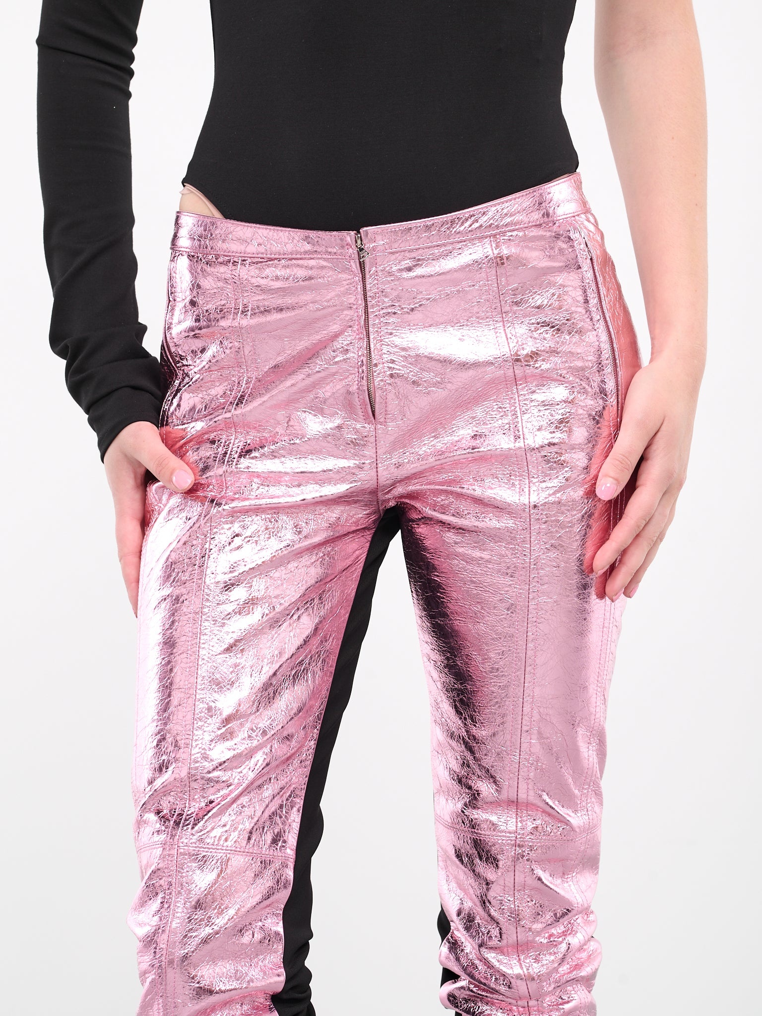 Jersey & Metallic Leather Trousers - 4