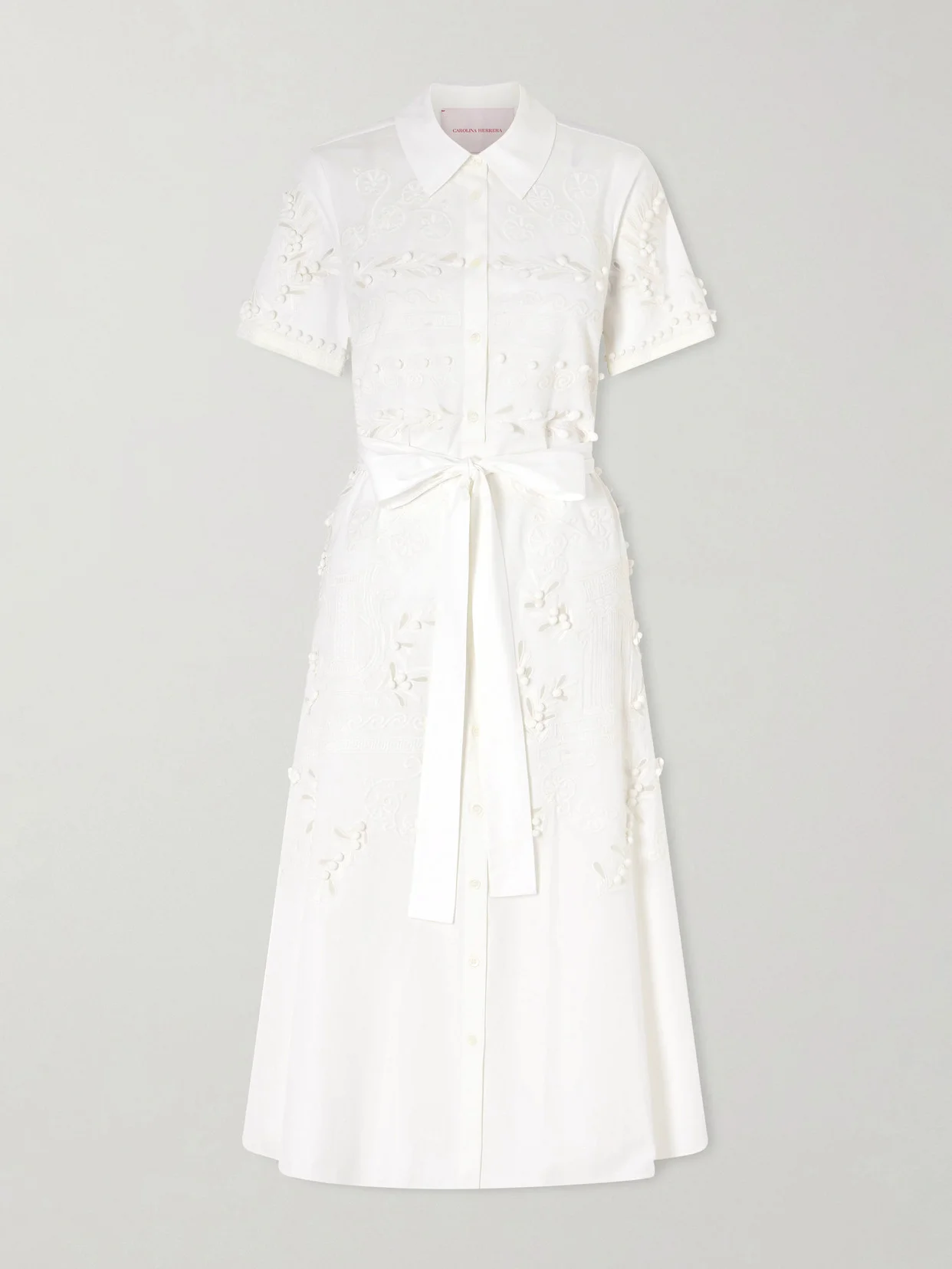 Belted Embroidered Cotton-blend Poplin Midi Shirt Dress - 1