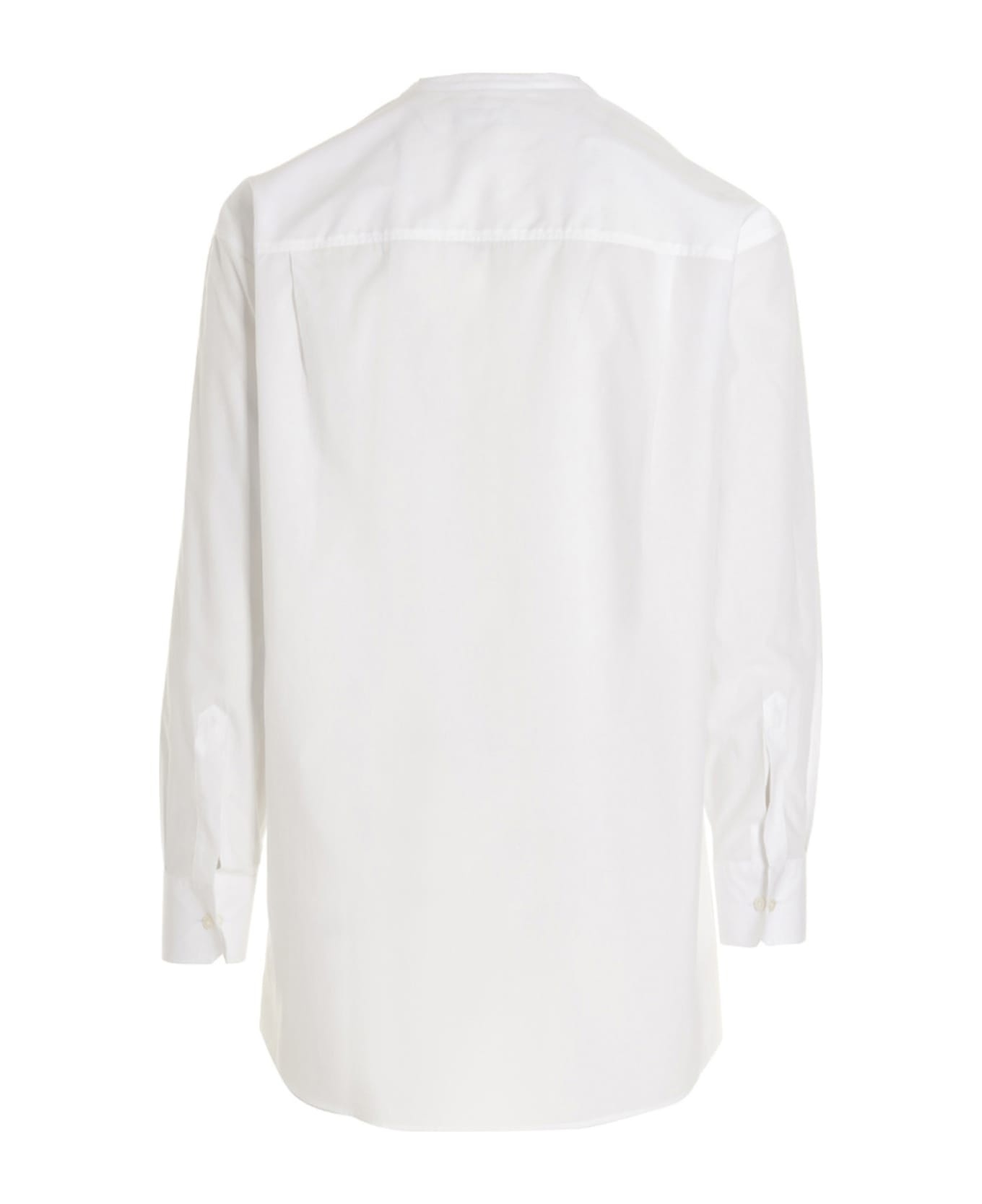 Band Collar Plain Long Shirt - 2