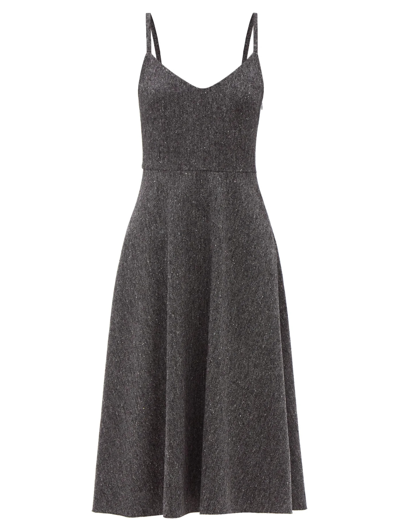 V-neck wool-blend tweed midi dress - 1