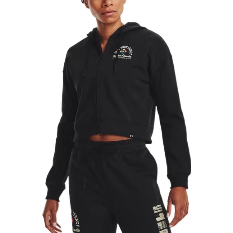 (WMNS) Under Armour Project Rock Heavyweight Terry Family Full-Zip Jacket 'Black' 1379002-001 - 3