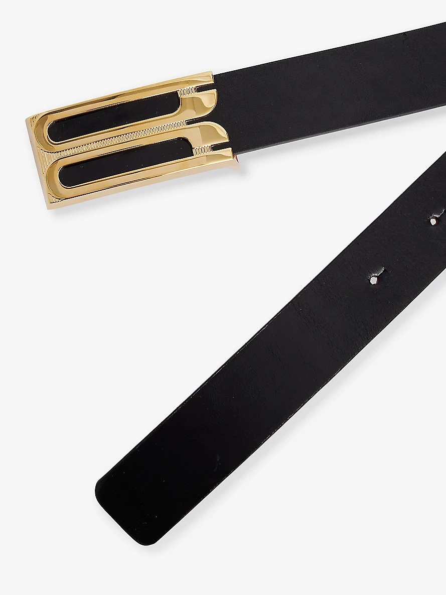 Jumbo frame gold-toned buckle leather belt - 2
