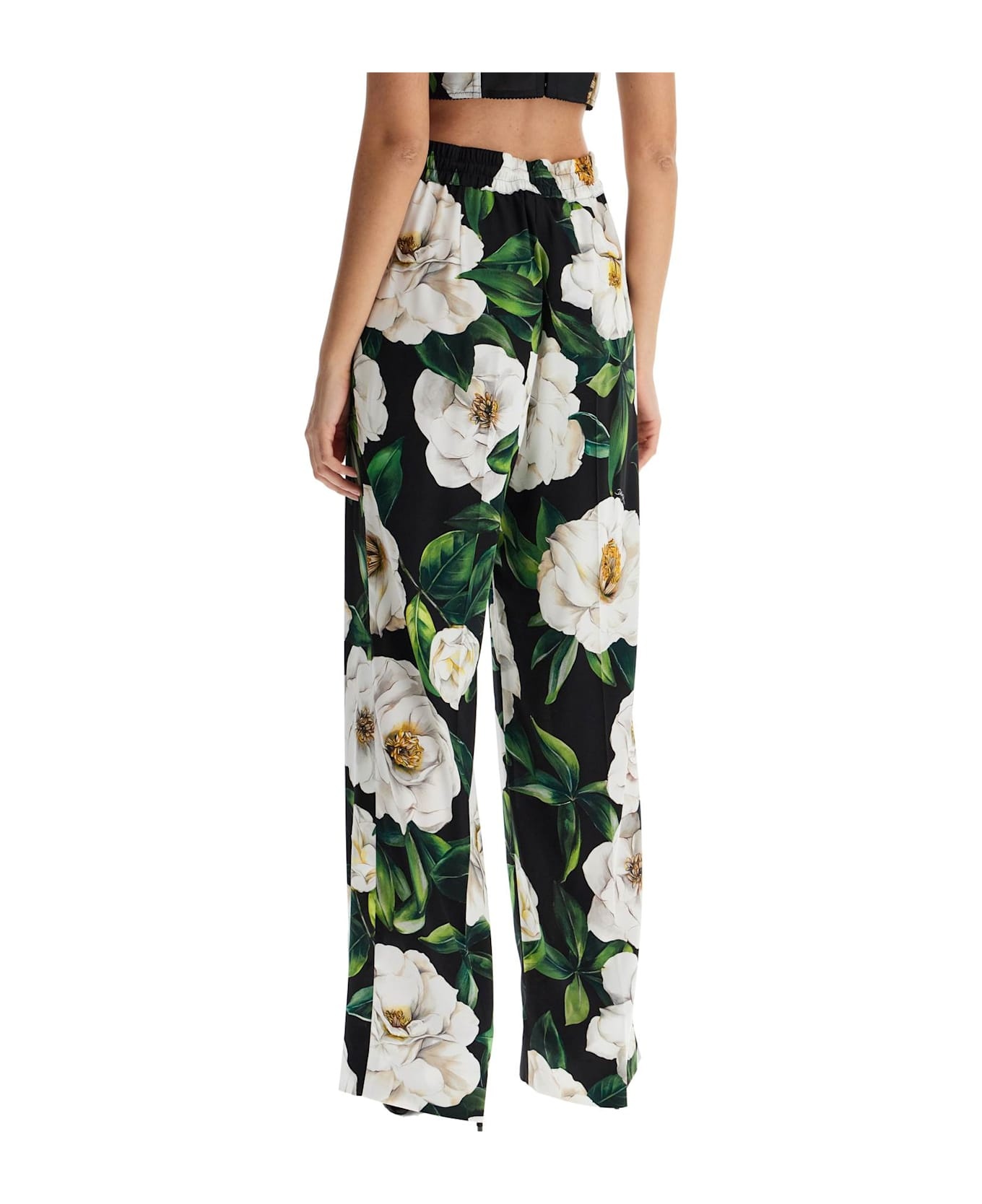 Black Silk Pants With Floral Pattern - 3