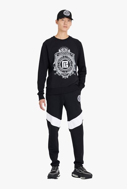 Black cotton sweatshirt with embroidered white Balmain Paris logo - 2