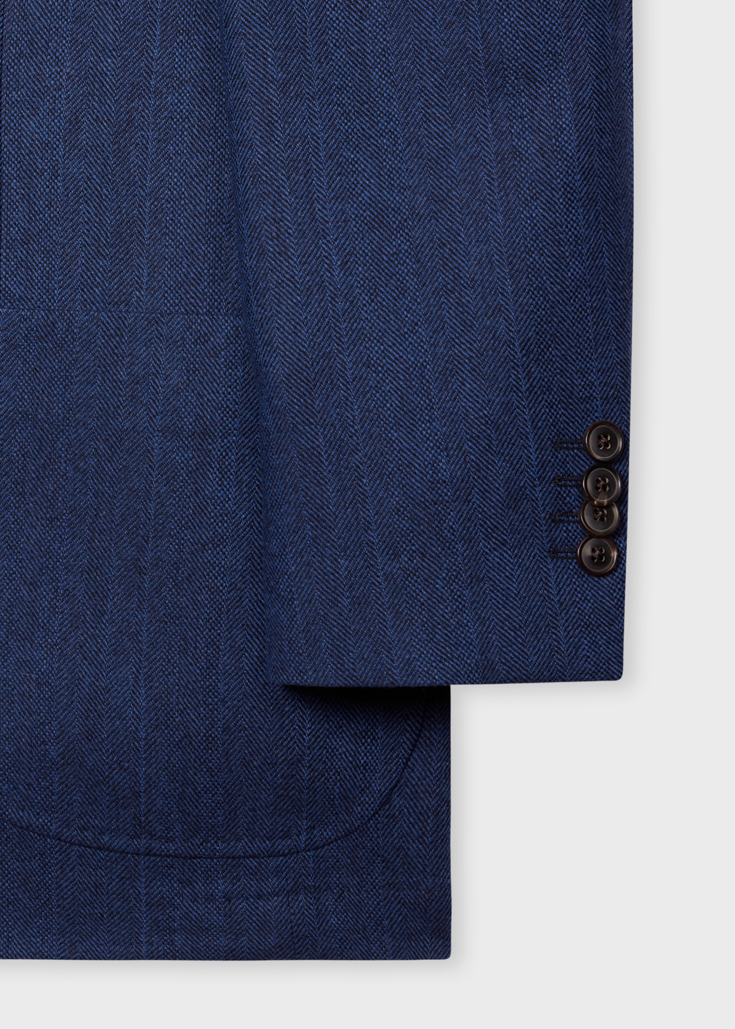 Blue Herringbone Wool-Cashmere Buggy-Lined Blazer - 3