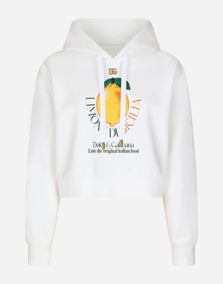 Cropped lemon-print jersey hoodie with DG logo - 4
