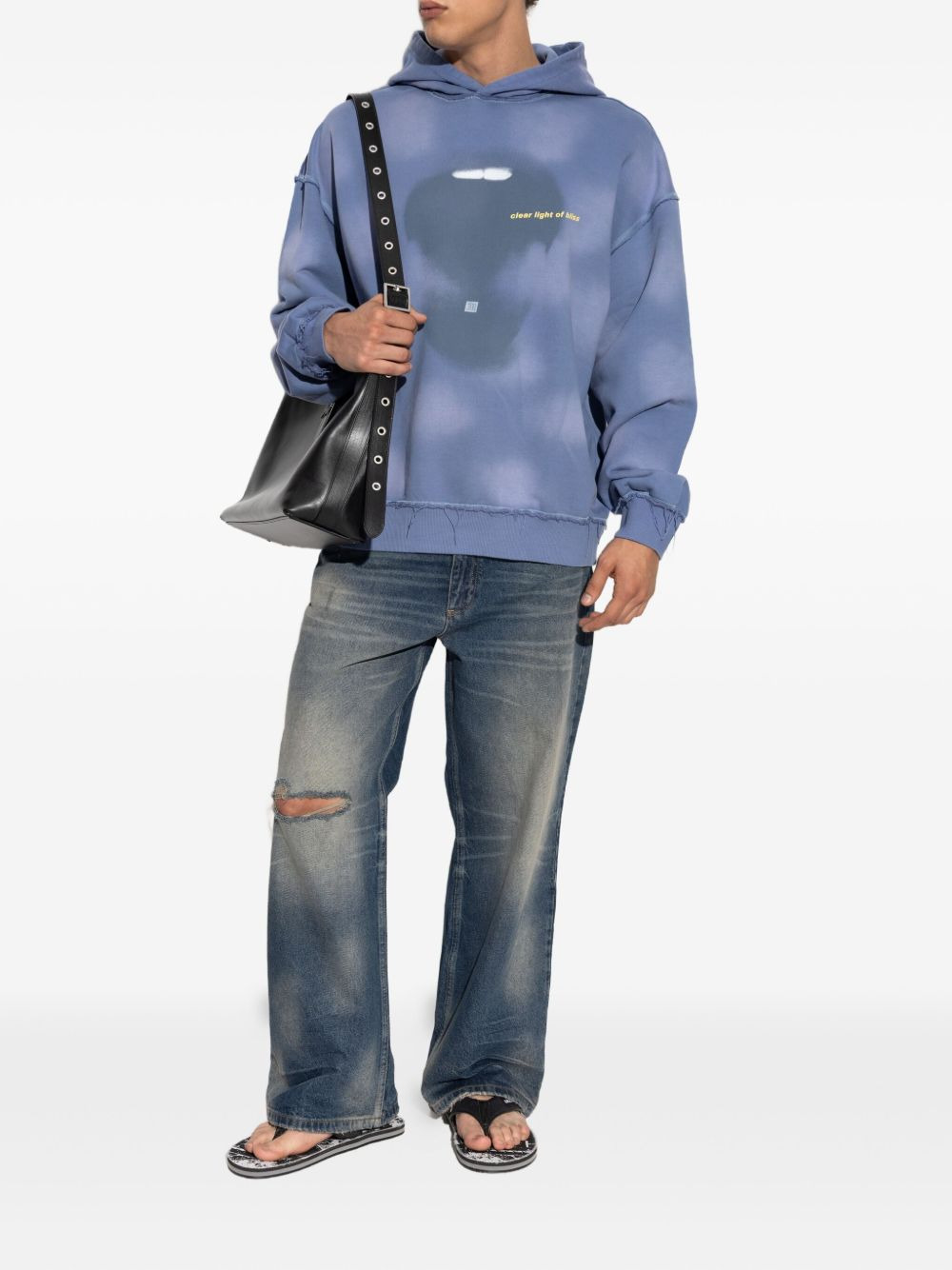 cloud-print frayed-hem hoodie - 2