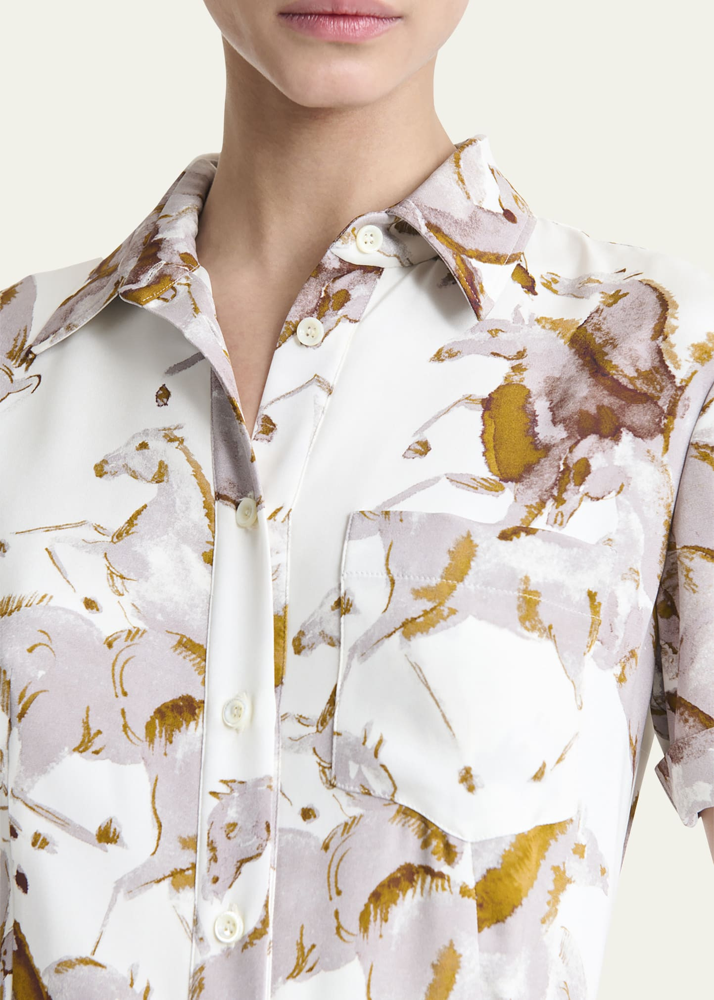 Kiera Horse-Print Silk Short-Sleeve Midi Shirtdress - 5