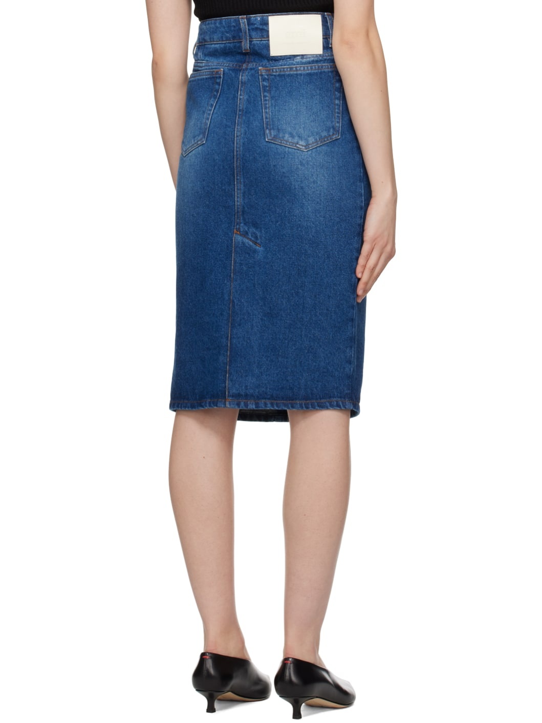 Blue Faded Denim Midi Skirt - 3