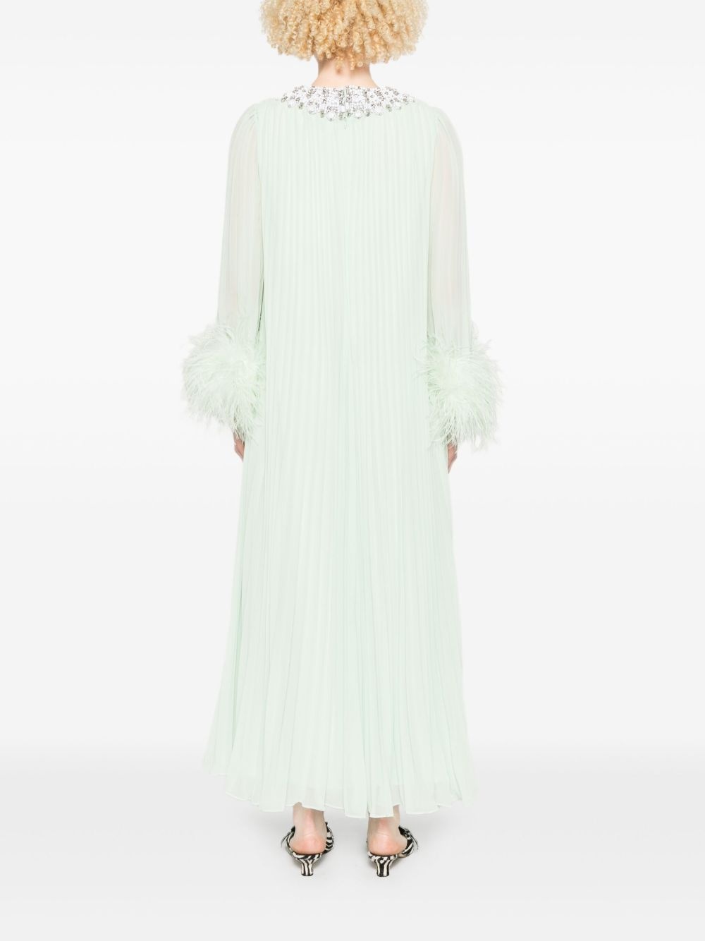 feather-trim chiffon dress - 4