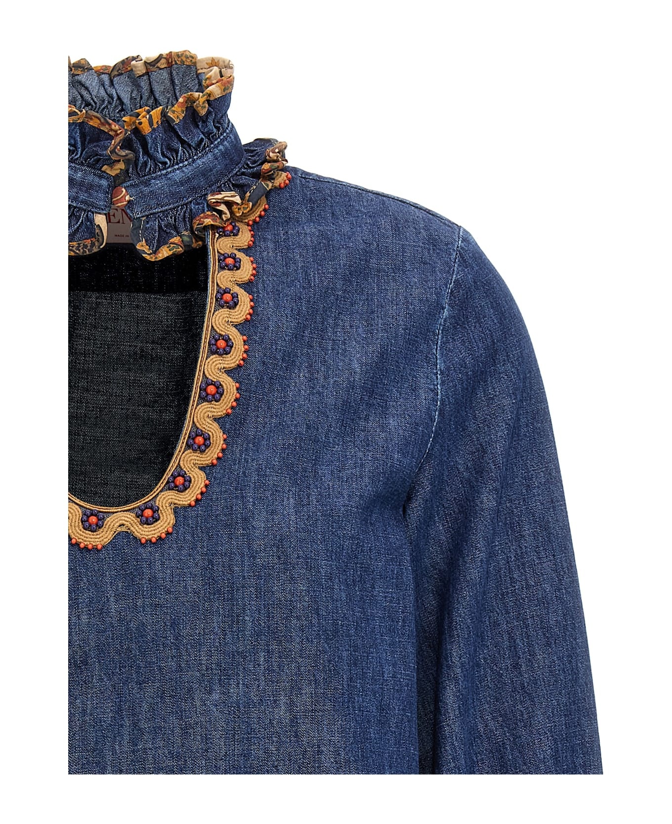 Valentino Garavani Chambray Denim Embroidered Top - 3