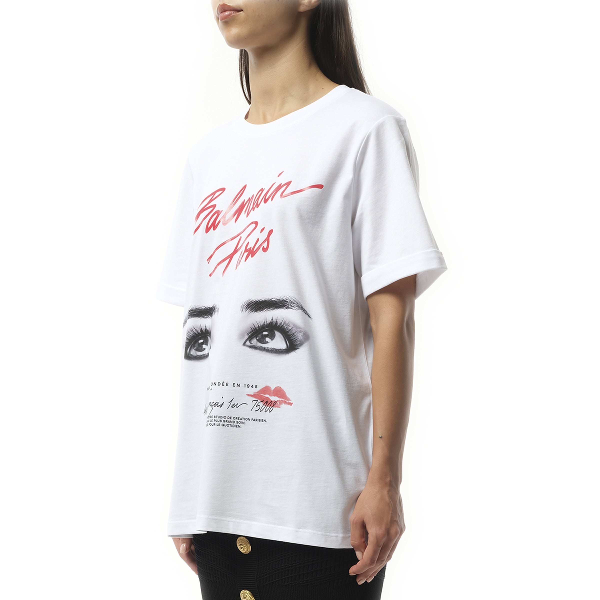 Balmain Paris Eyes Print T-Shirt in White - 5