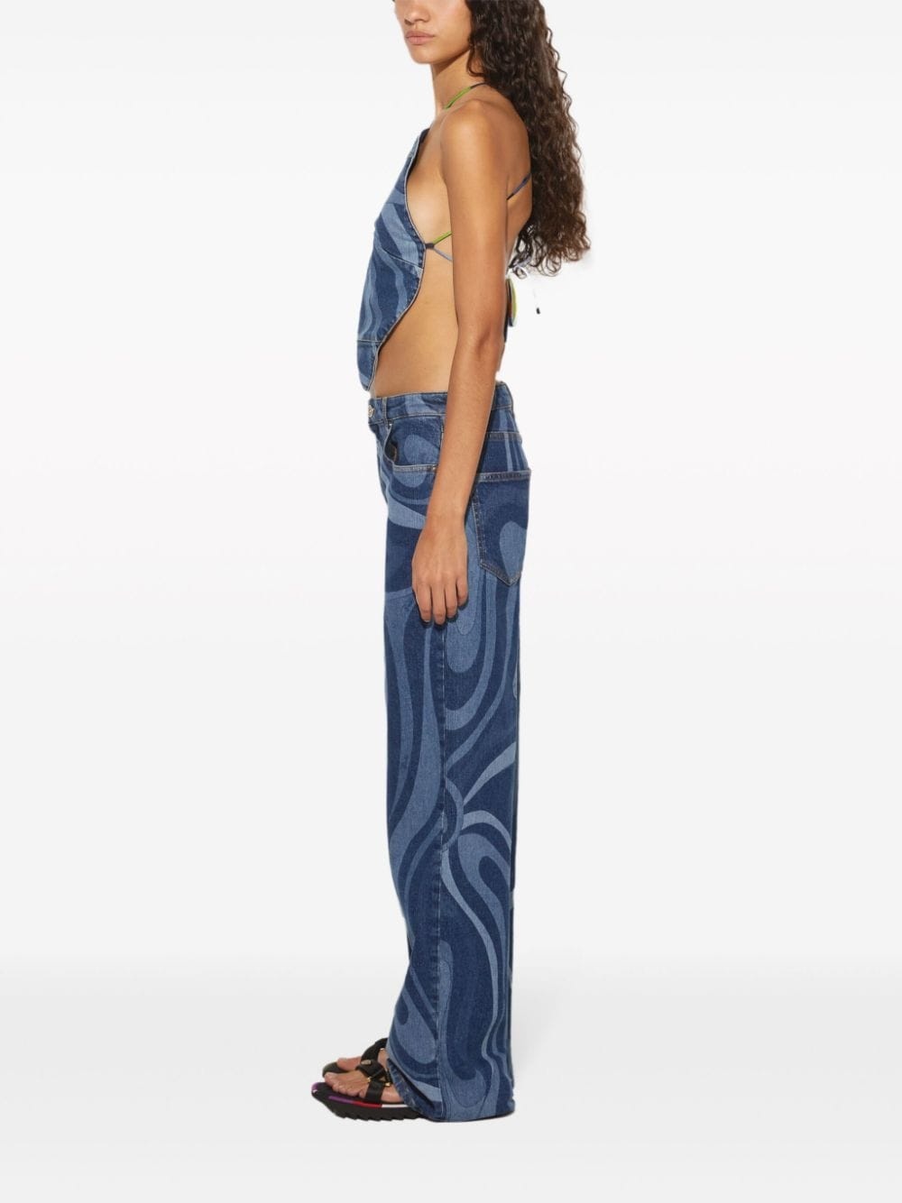Marmo-print denim top - 3