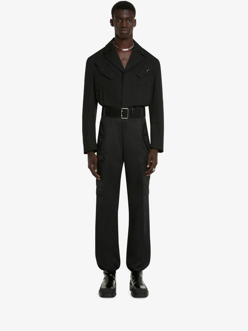 Men's Cropped Military Bomber in Black - 2