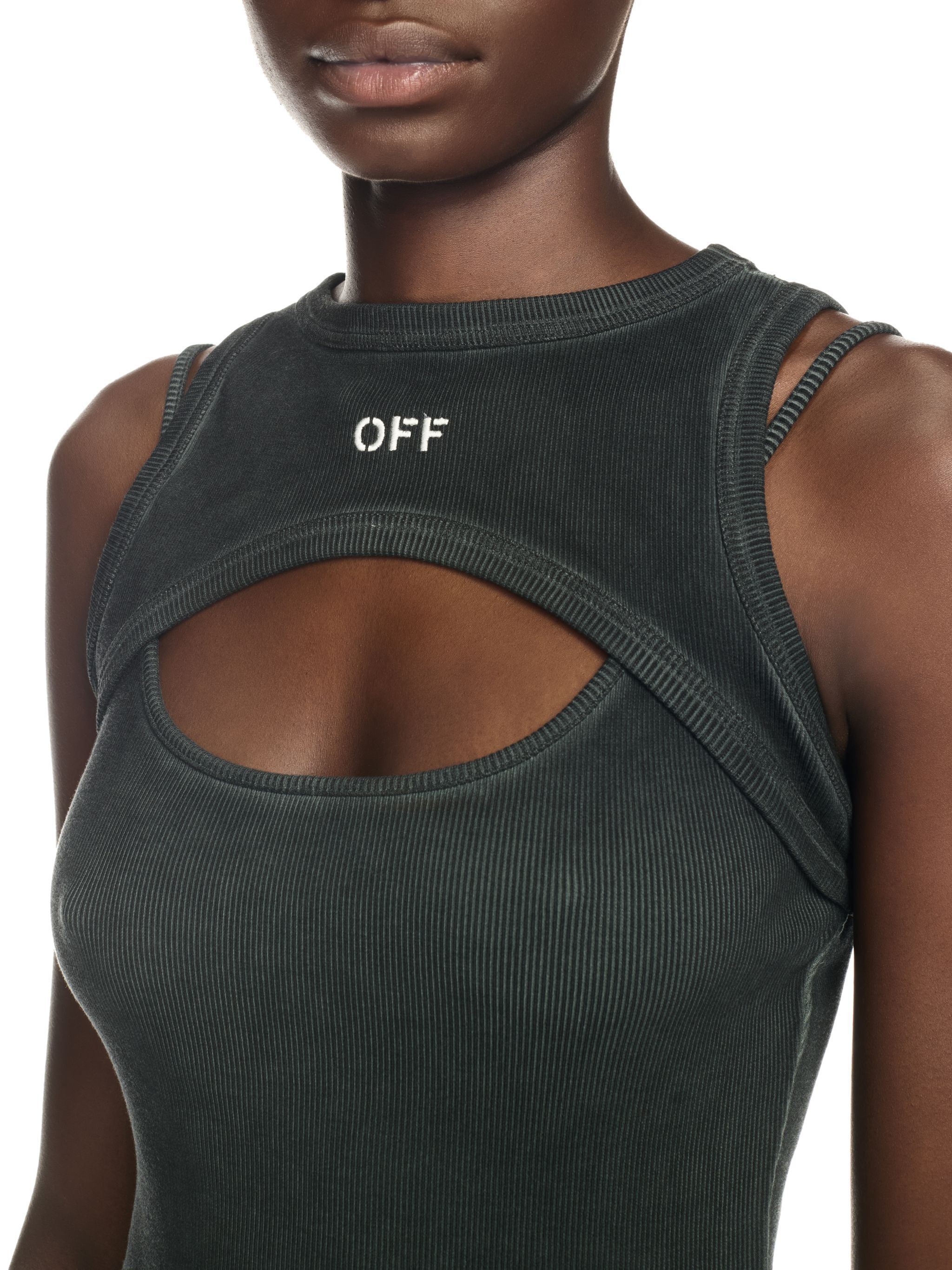 Grey Off Stamp Ribbed Cut Out Dress - 5