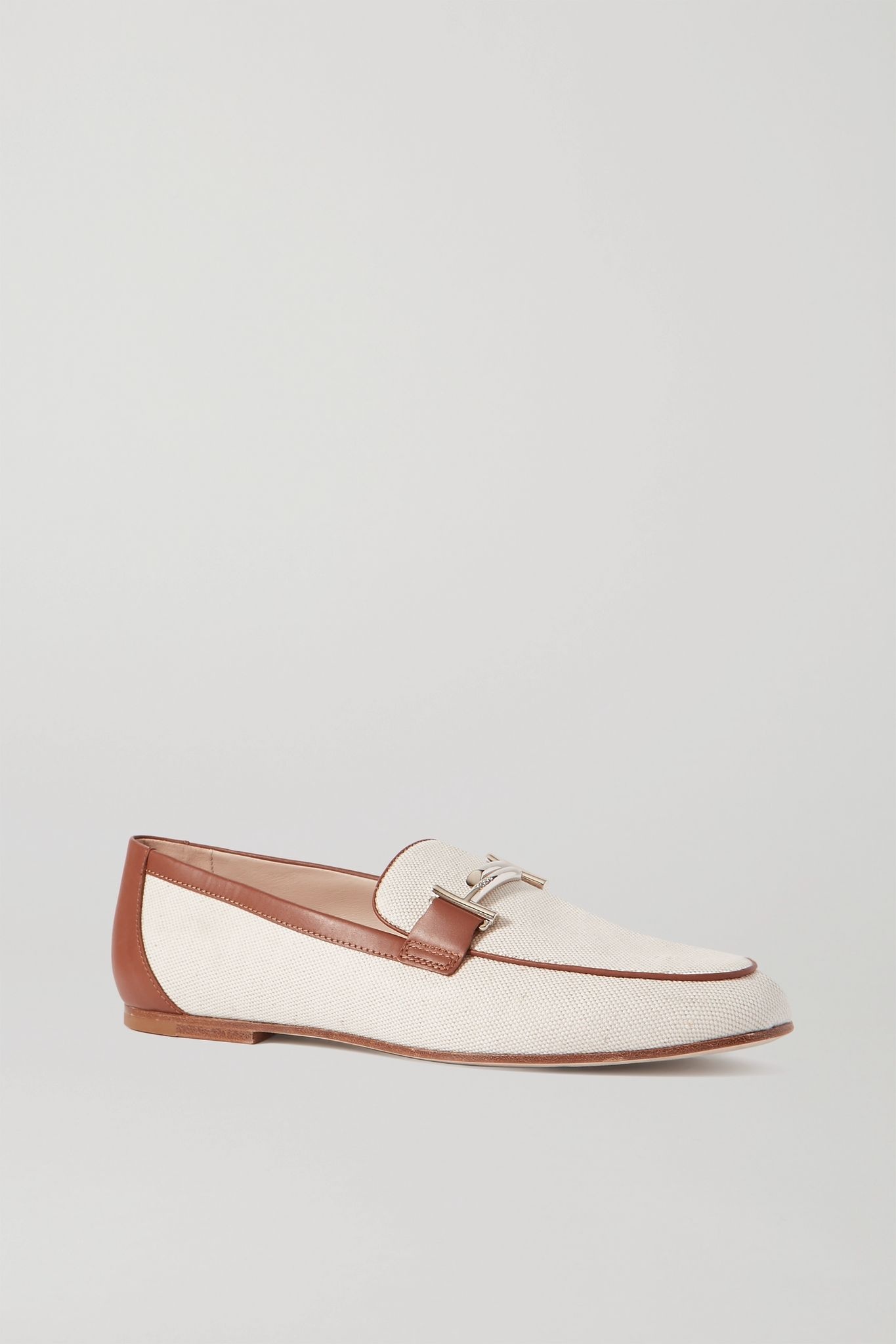 Leather-trimmed embellished canvas loafers - 1